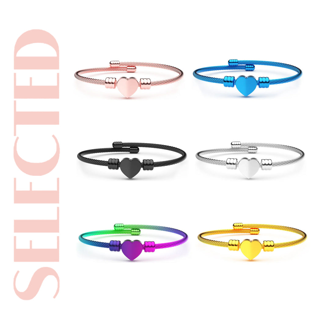 Creatorally 6pcs Multicolor Stainless Steel Heart Shaped Steel Wire Rope Adjustable Bracelet