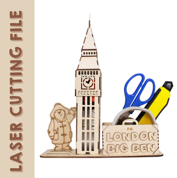 London Big Ben with Paddington Bear Desktop Storage Box Laser Cutting File - DIY Craft for London Lovers