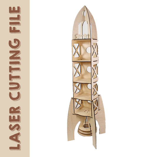 Wooden Rocket-shaped Organizer - Space-themed Desk Decor laser cutting file