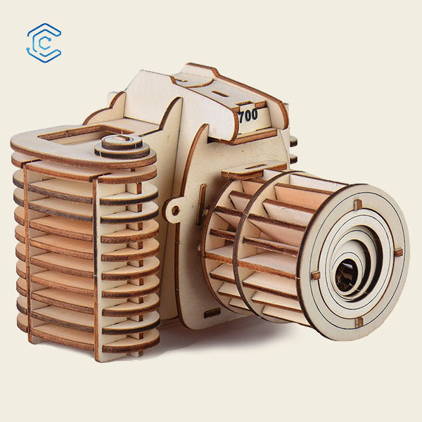 SLR camera 3D puzzle laser cutting file