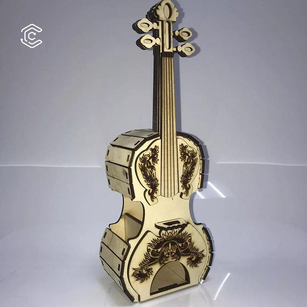 Violin tea bag storage box 3D puzzle laser cutting file