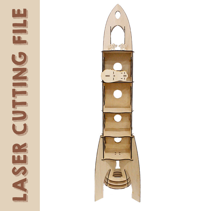 Wooden Rocket-shaped Organizer - Space-themed Desk Decor laser cutting file