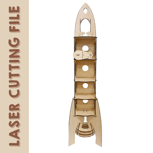 Wooden Rocket-shaped Organizer - Space-themed Desk Decor laser cutting file