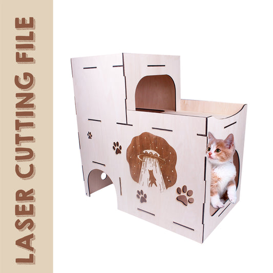 Two-Storey Cat House Laser Cutting File - DIY Craft for Cat Lovers 