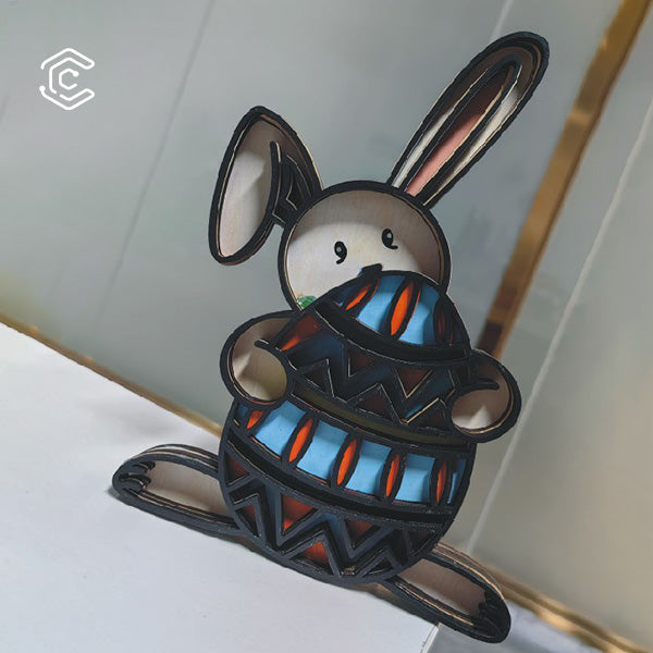 Arquivo de corte a laser para decoração de casa de coelho de Páscoa em pé multicamadas