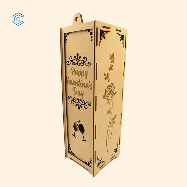 Valentine's Day personalized wooden wine bottle box /wine holder/carrier with wine cup holder for wedding birthday laser cutting file