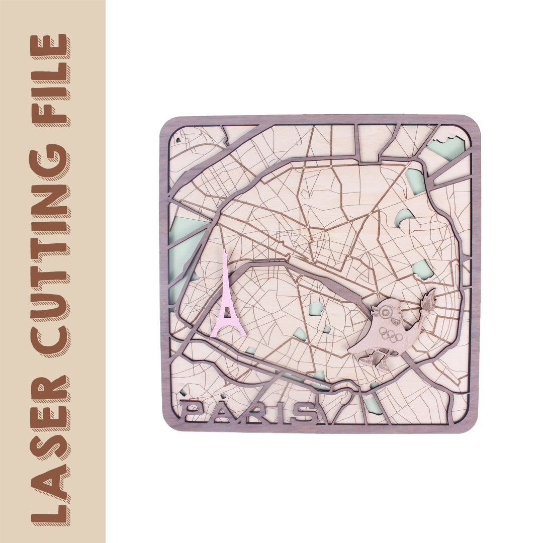 Olympics 2024 2-Layer Map of Paris Laser Cutting File - DIY Craft for Travel Enthusiasts