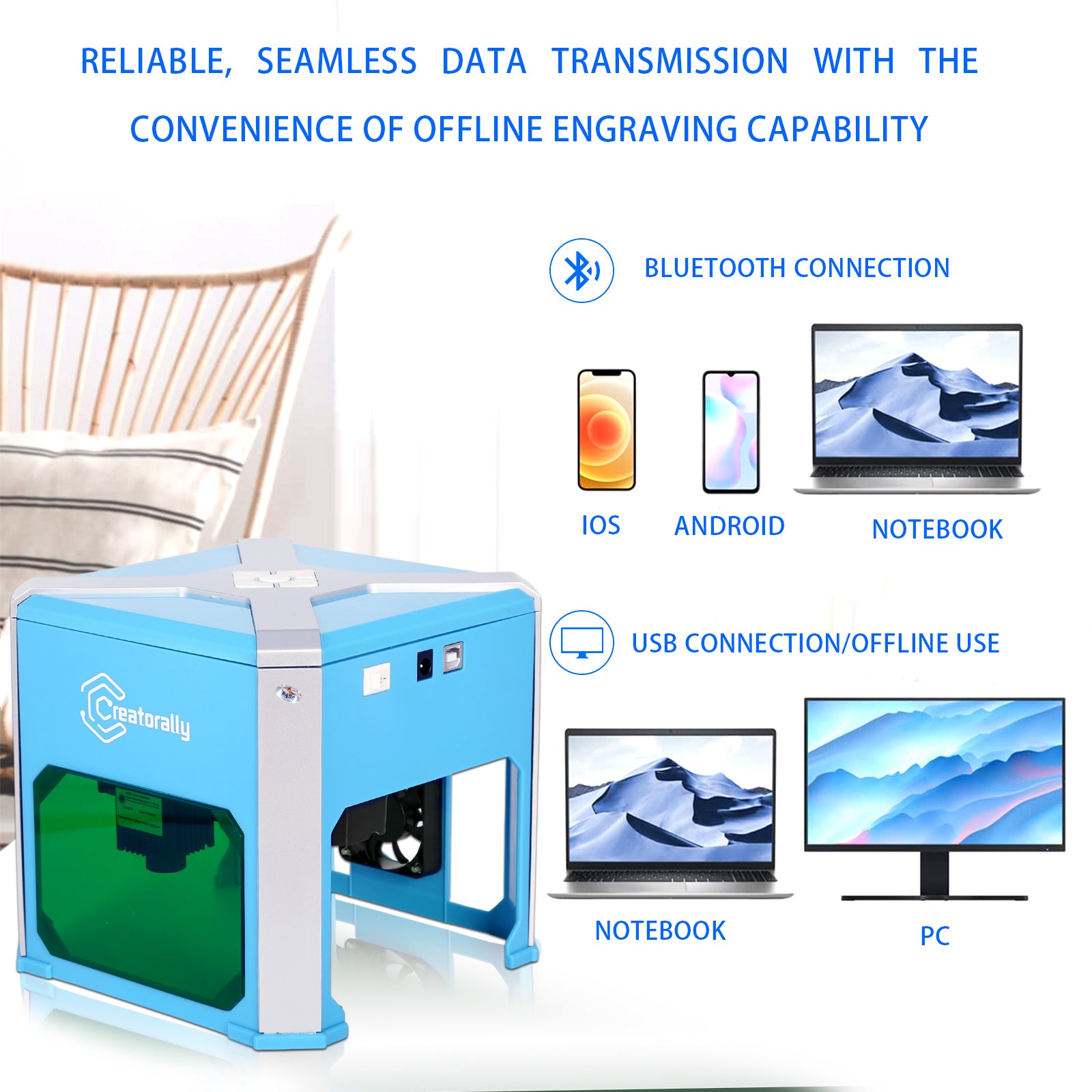 Creatorally K6 Laser Engraver 3000mW 0.05mm Accuracy Support BLUETOOTH Connection