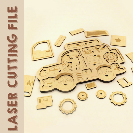 Junior Mechanics: 3D Car Assembly Puzzle for kid laser cutting file