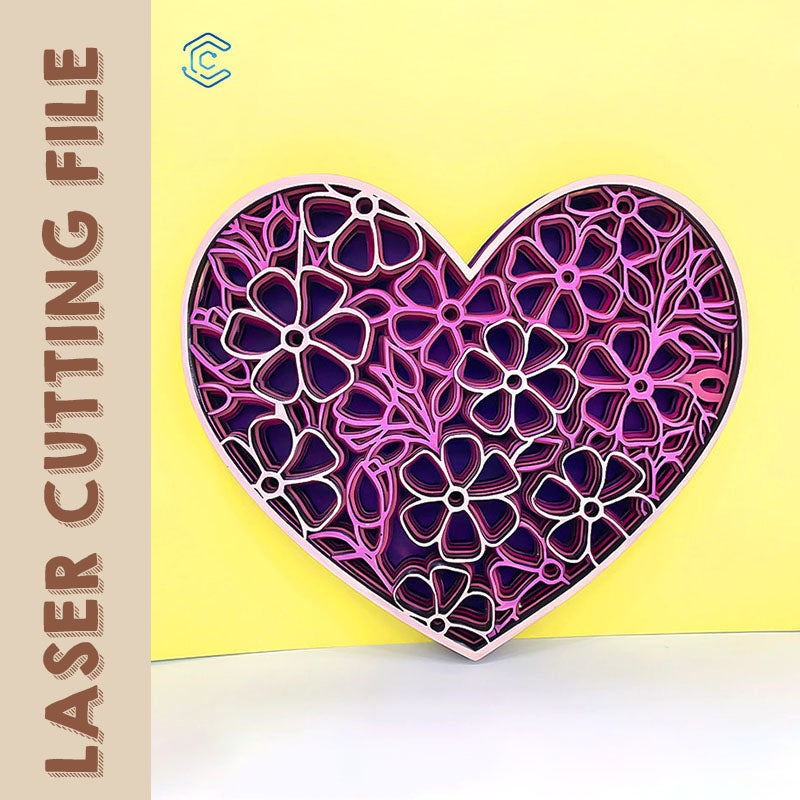 Purple floral heart wall decor laser cutting file laser cutting tool