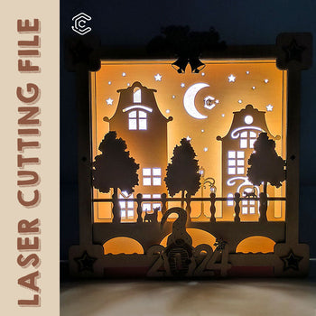 Glowing three-dimensional Christmas street view laser program laser cut svg