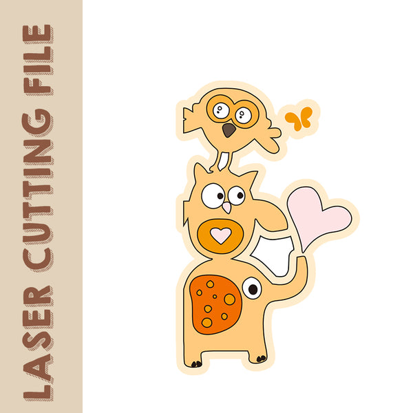 Cartoon Cute Owl and Elephant Door Corner Home Decor - Adorable Animal Accents laser cutting files