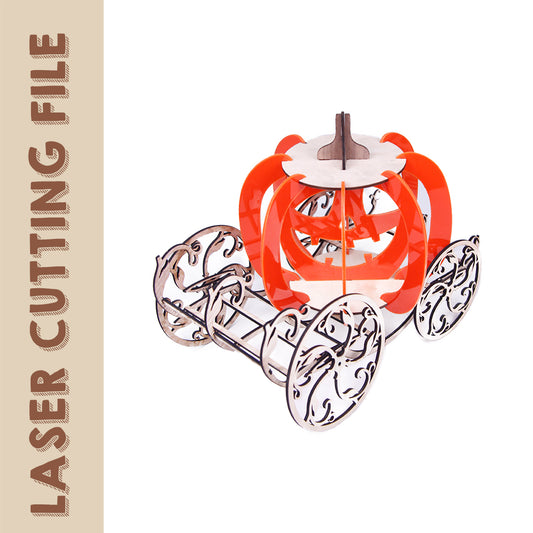 Halloween Cinderella's Pumpkin Carriage 3D Puzzle Laser Cutting File - Grimm Fairy Tale Inspired DIY Decor