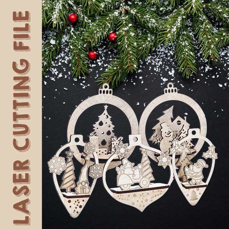 Christmas 13-Style 3D Tree Hanging Ornaments Laser Cutting File