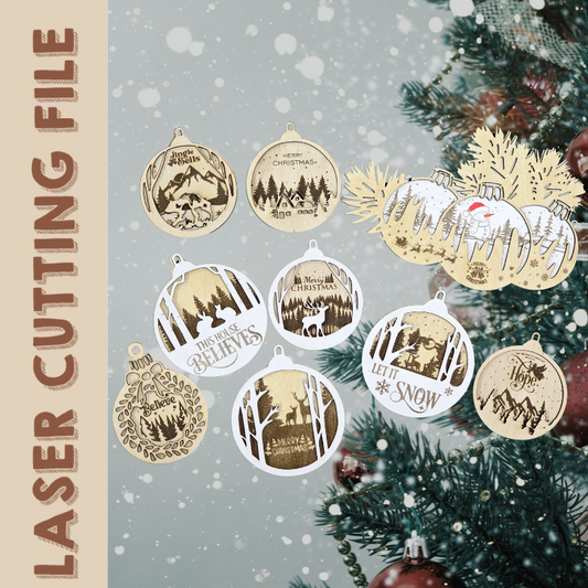 Christmas 9-Style 2-Layer Hanging Ornaments Laser Cutting File