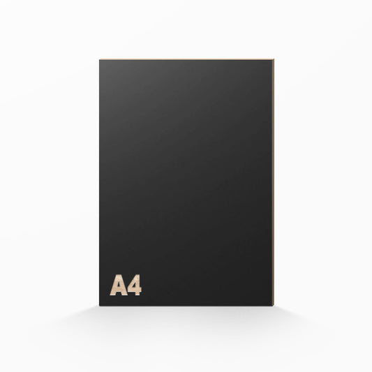Creatorally_Colored_Plywood_A4-Black: Black A4 plywood exudes a timeless, sophisticated depth; it creates a powerful contrast that makes every detail of your work stand out with bold authority.