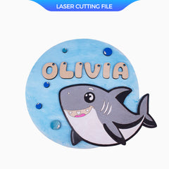 Arquivo de corte a laser para placa com nome de bebê tubarão (26 letras para combinação gratuita) - Decoração personalizada para quartos infantis