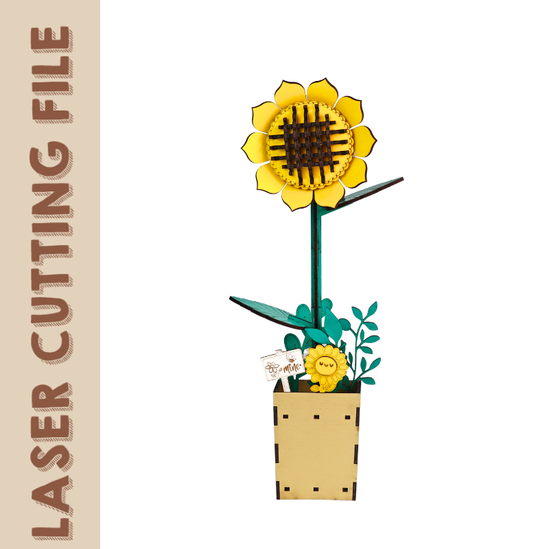 Adorable Sunflower Pot DIY 3D Puzzle Laser Cutting File - "Bee Mine" Craft Decoration