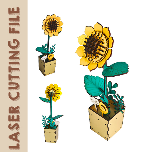 Adorable Sunflower Pot DIY 3D Puzzle Laser Cutting File - "Bee Mine" Craft Decoration