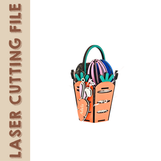 Arquivo de corte a laser de cesta de Páscoa de cenoura com etiqueta de nome personalizada – SVG para Glowforge, Cricut, xTool
