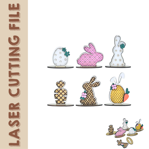 Layered Easter bunny and egg laser cut files for DIY crafts and spring decor. Compatible with Glowforge, Cricut, and other laser cutters.