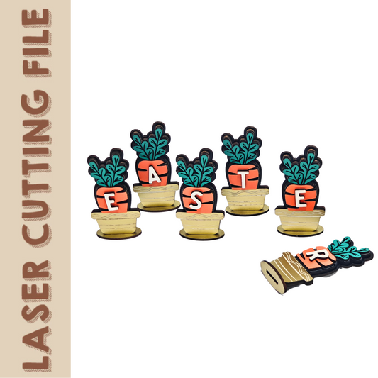 Easter Carrot Letter Sign SVG – Layered Laser Cut File for Glowforge, Cricut – Spring Tabletop Decor