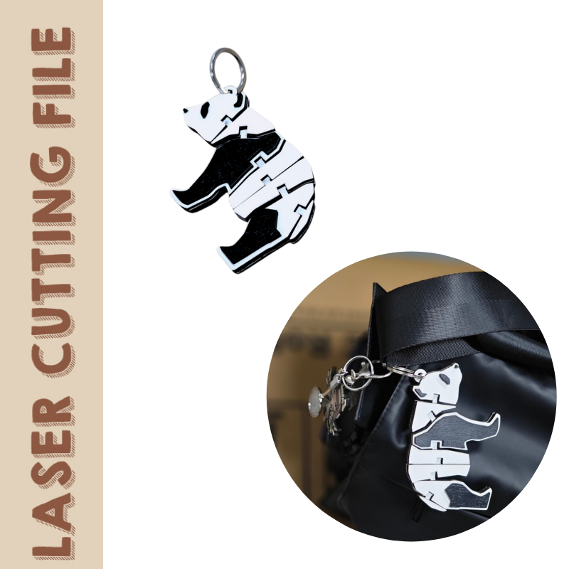 Flexible wooden panda-style bag charm laser cutting file