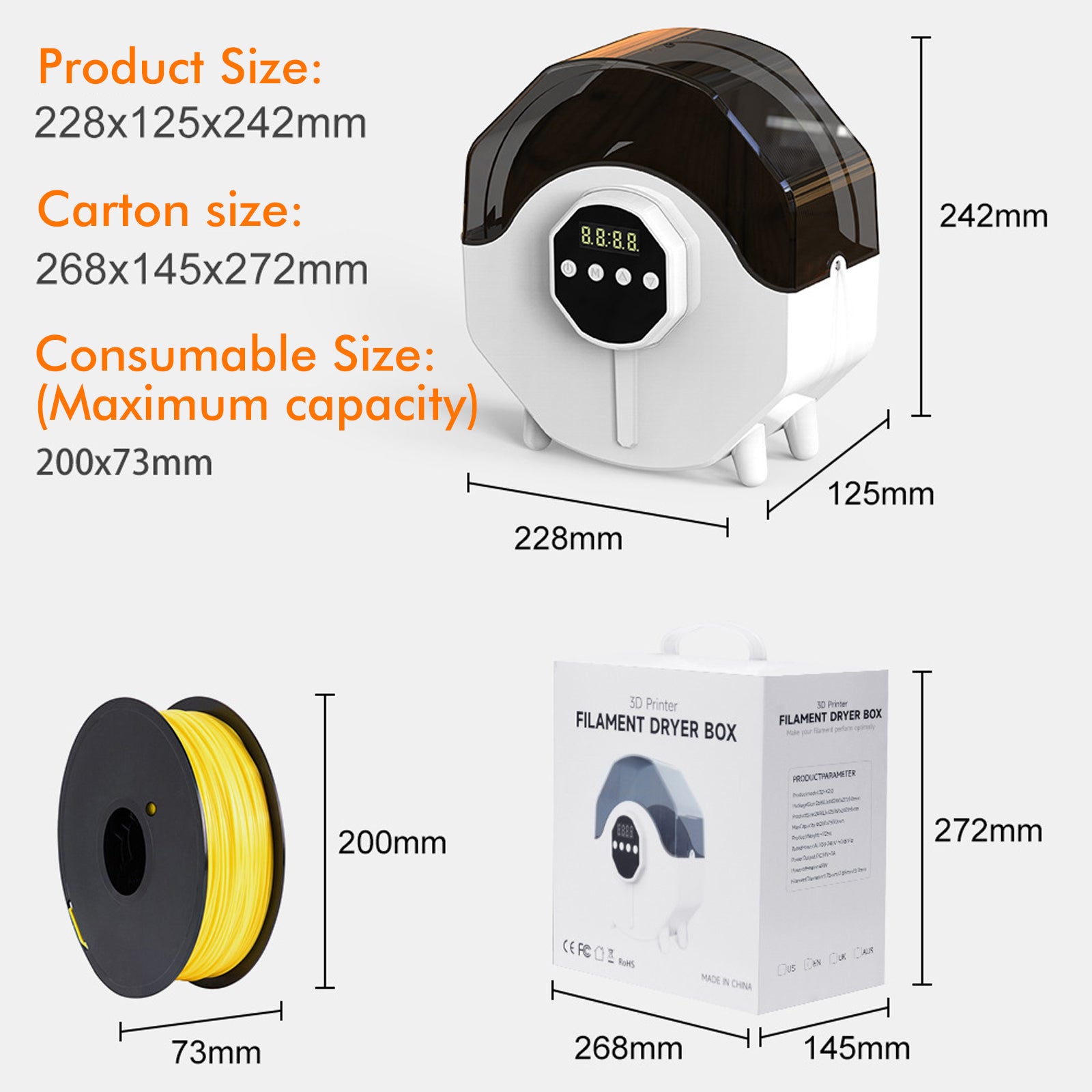 3D Filament Dryer Box Filaments Storage Box Holder Keeping Filament Dry 3D Printer Accessories - CREATORALLY