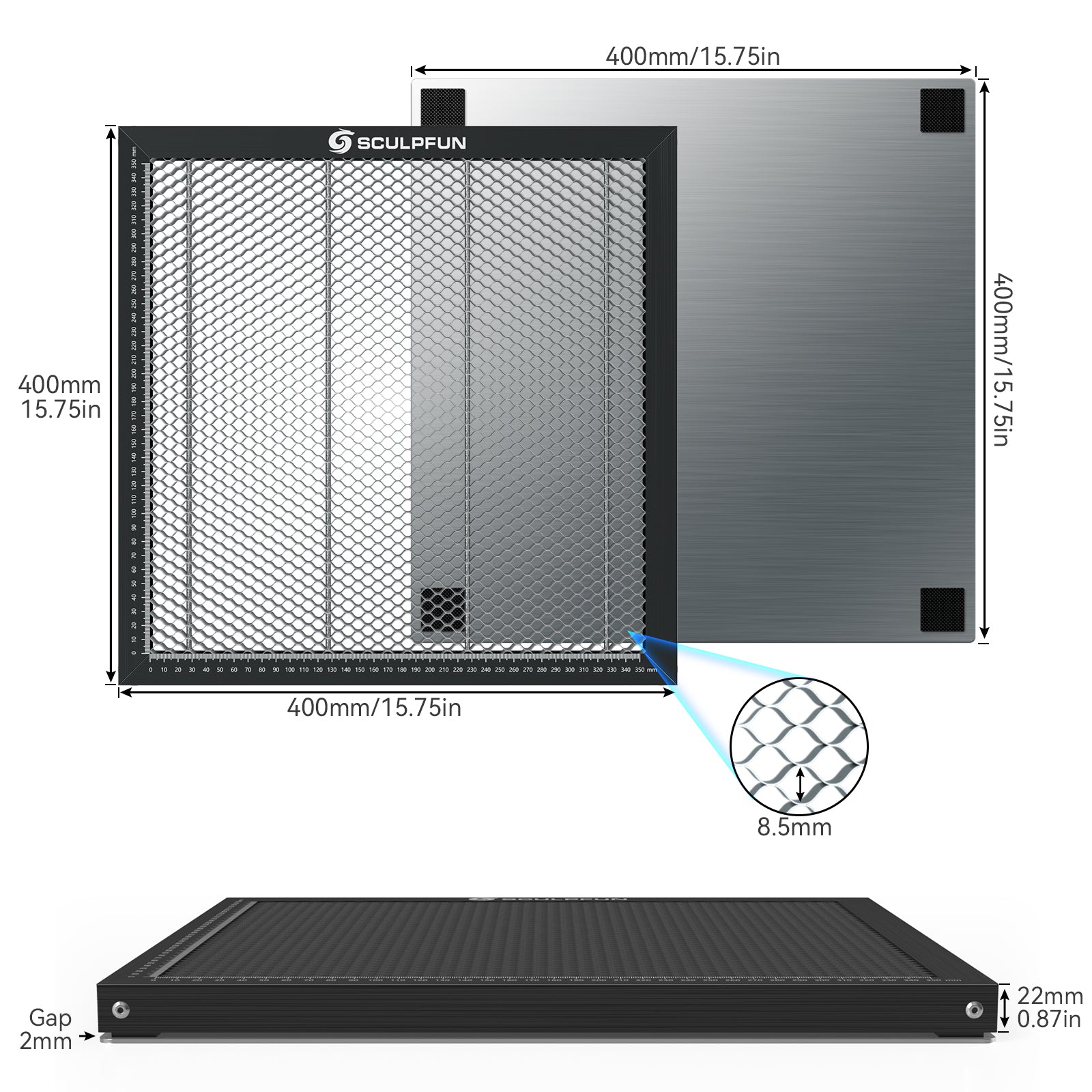 SCULPFUN Honeycomb Working Table for Laser Engraver CO2 Engraving Cutting Machine 400x400x22mm - CREATORALLY