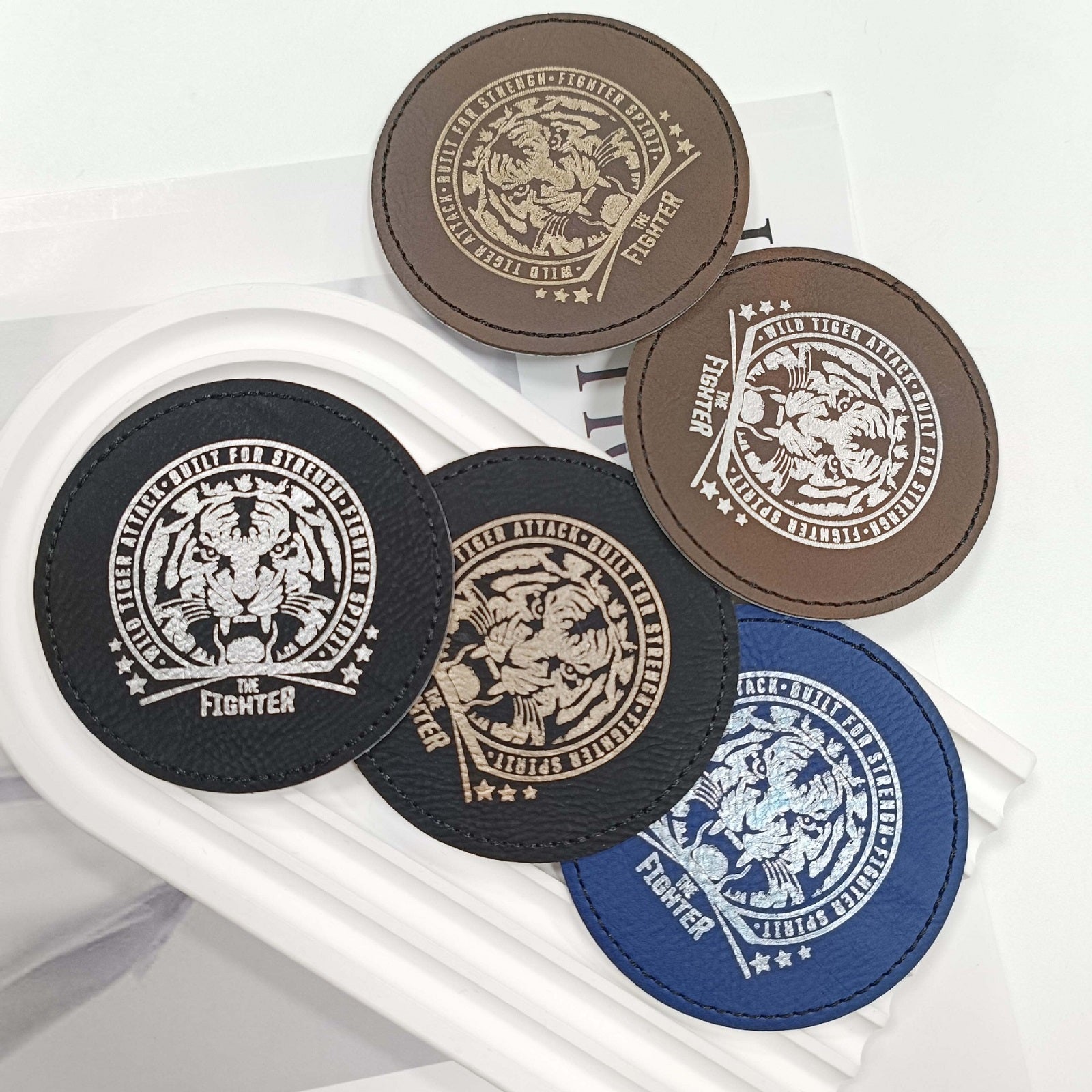 Creatorally 50pcs Laser engraved Two-Tone leather Patches