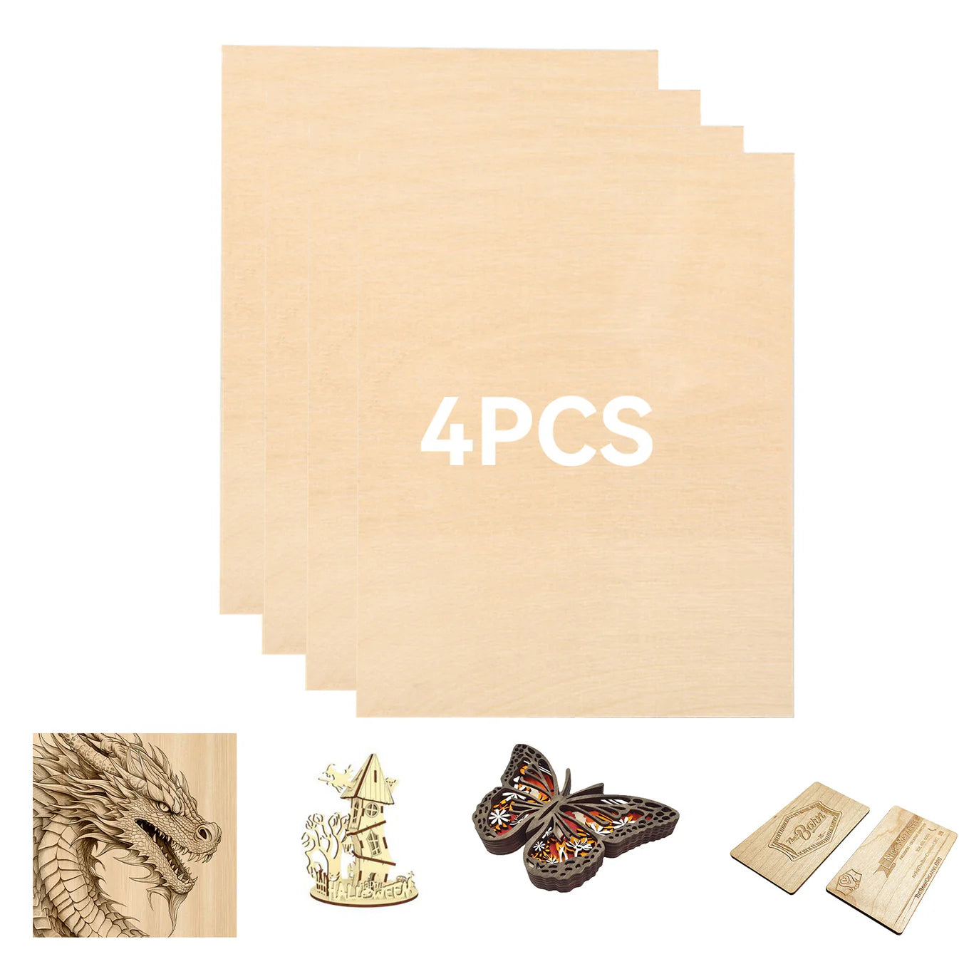 Creatorally Thin Wood Sheets 1/8" 4pcs A4 Birch Plywood 8.46"x12" Painting&Drawing