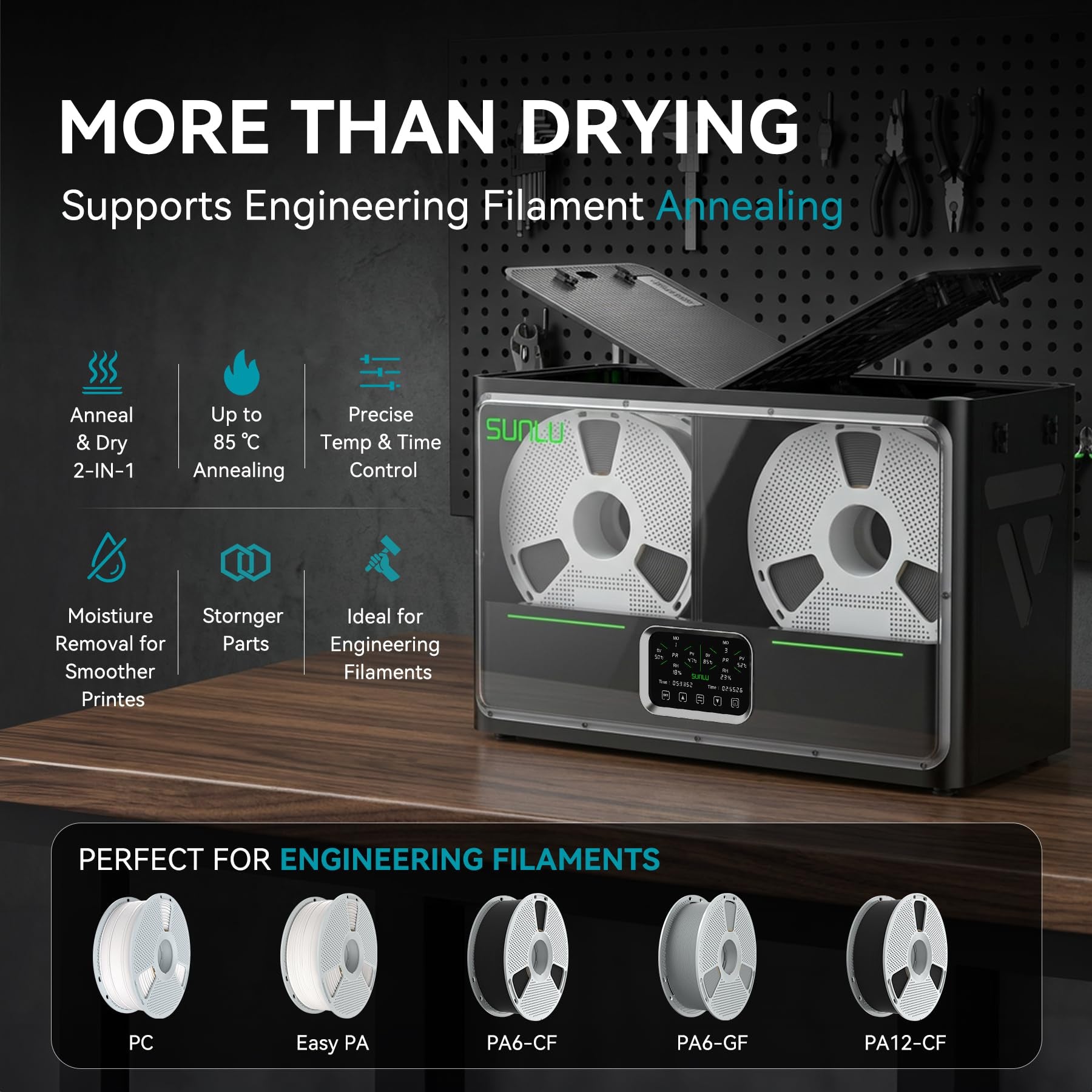 SUNLU FilaDryer S4 Pro — Dual-Chamber Filament Dryer 45-85°C
