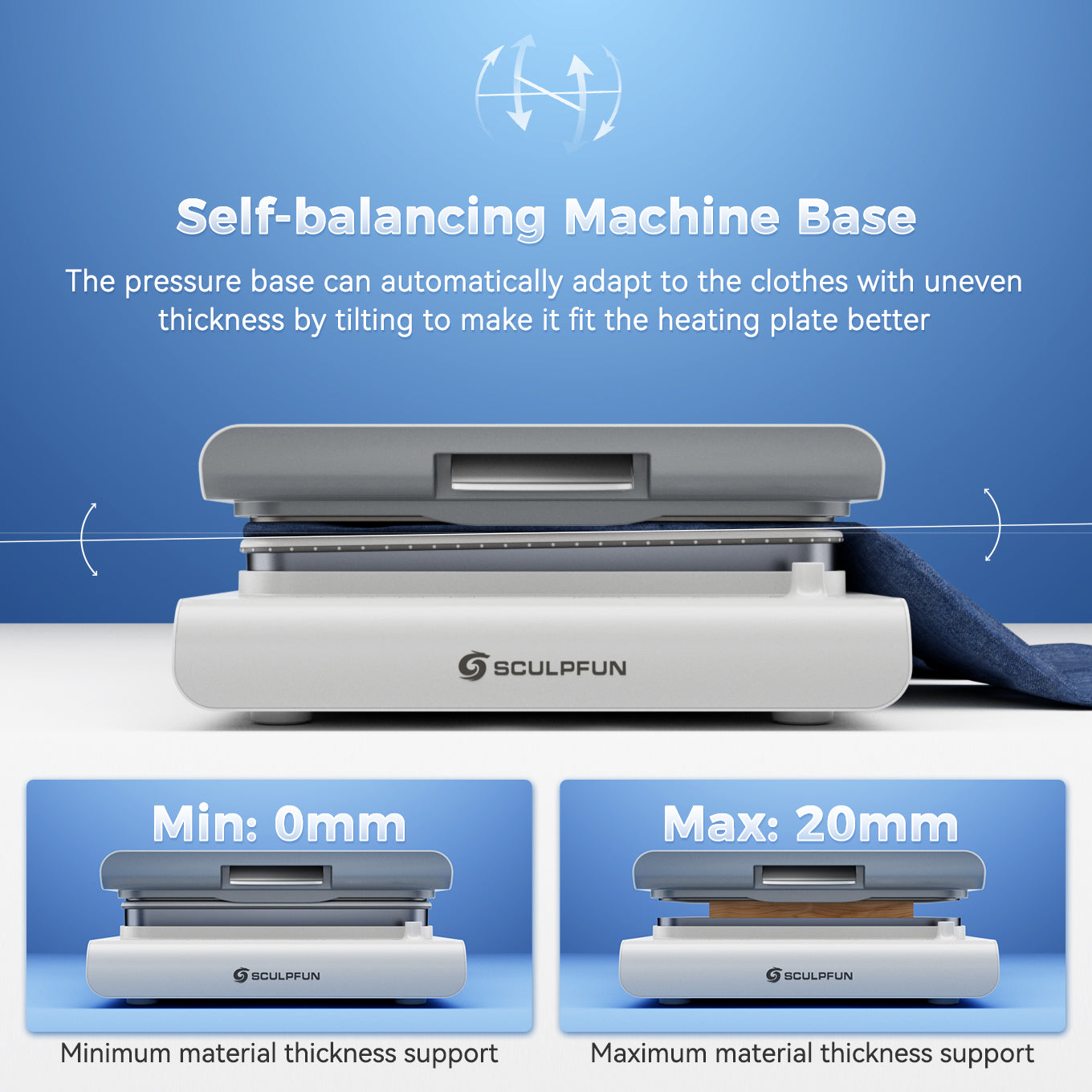 SCULPFUN H1 Auto Heat Press Machine 15x15in Adjustable Pressure for T-shirt Bag Clothes US Plug