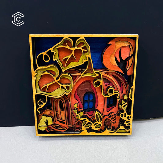 Halloween pumpkin house desk ornament laser cutting file