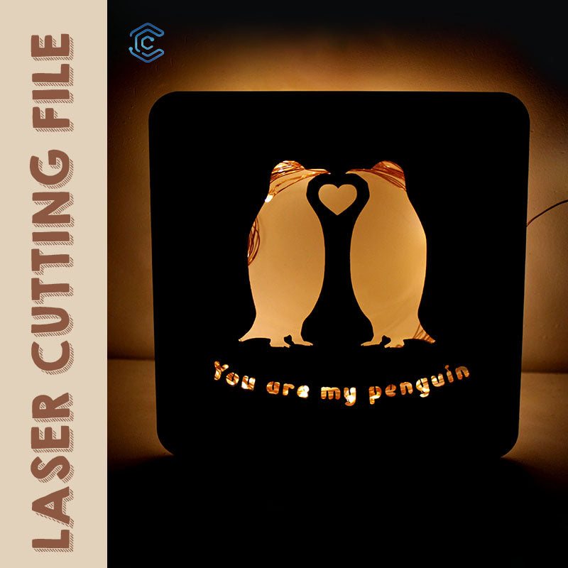 Valentine's Day Penguin's Faithful love light box laser cutting file svg files for laser cutting