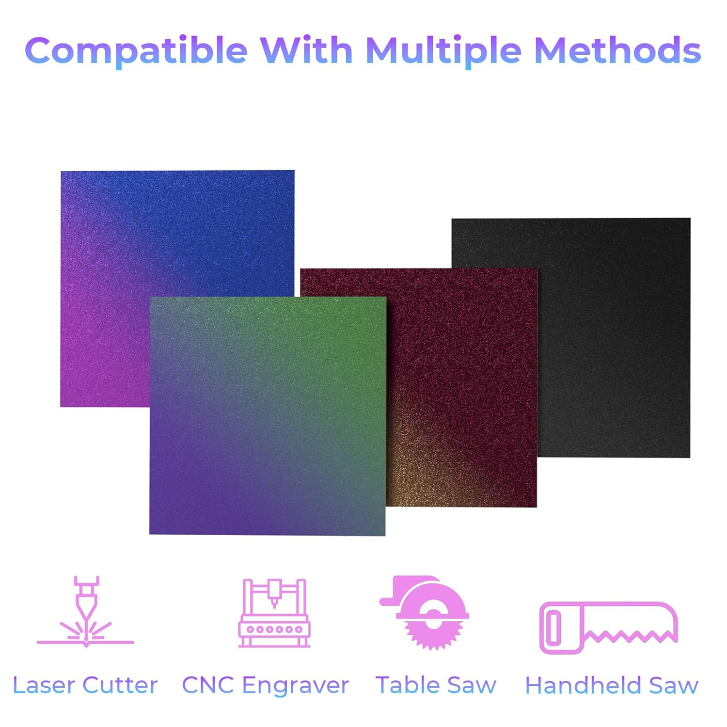 Iridescent Color-Shift Plywood Sheets – Chameleon Finish, 4pcs 12×12'' (30×30 cm), 3mm | Creatorally