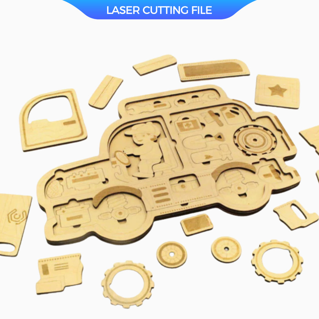 Junior Mechanics: 3D Car Assembly Puzzle for kid laser cutting file by ...