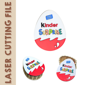Laser cut Kinder Surprise egg storage box, ideal for Easter gifts and chocolate egg storage, with colorful and playful 3D design.