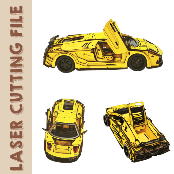 Detaillierte 3D-Lamborghini-Puzzle-Laserschneidedatei - DIY-Sportwagenmodell