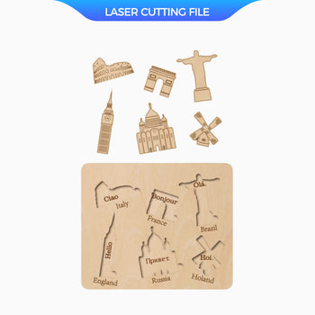 Landmarks Puzzle Laser Cutting File - DIY Craft for Exploring World Wonders by Creatorally