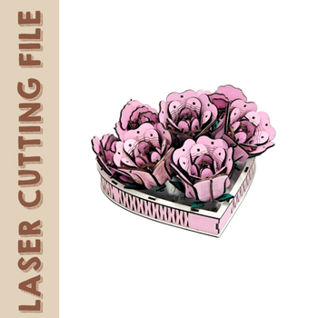 Laser Cut Bouquet Gift Box with Roses & Carnations – Customizable 3D Floral Gift Box Design for Special Occasions