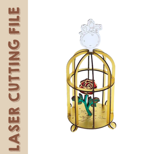 Little Prince 3D Birdcage with Rose Laser Cutting File for DIY & Decor