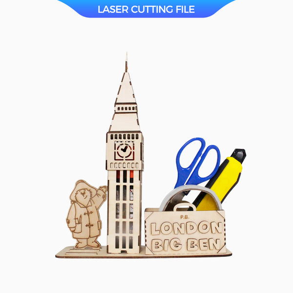 London Big Ben with Paddington Bear Desktop Storage Box Laser Cutting File