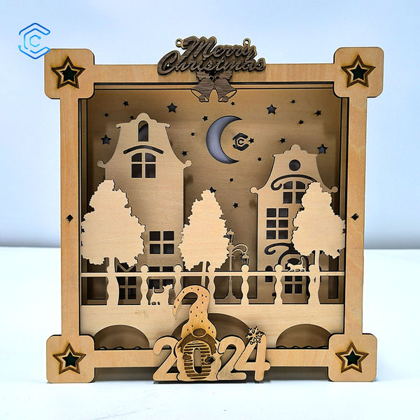 Glowing Christmas street view lightbox laser cutting file