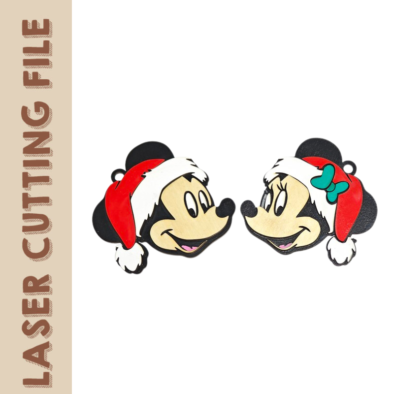 Christmas Multilayer Mickey & Minnie Mouse Laser Cutting File – Festive Couple Charm