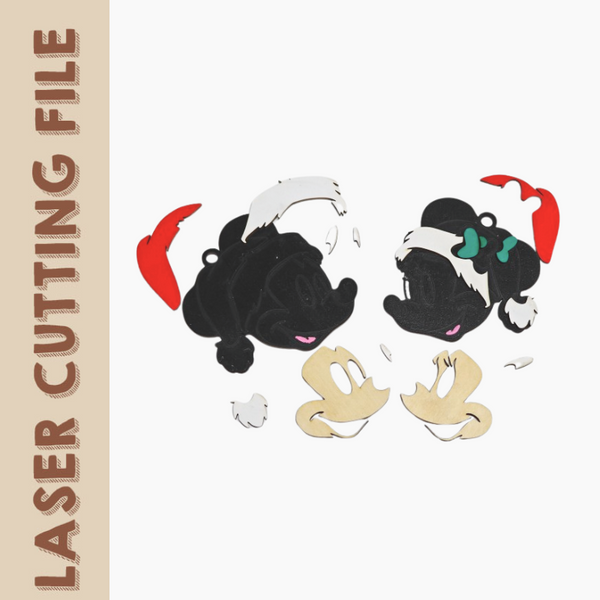 Arquivo de corte a laser multicamadas de Natal Mickey e Minnie Mouse – Amuleto festivo para casal 