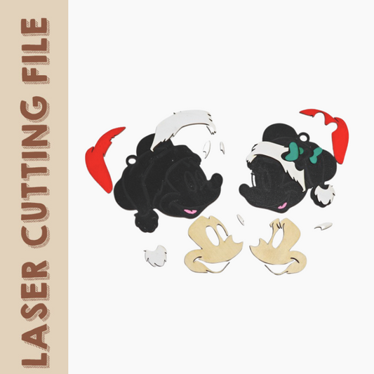 Christmas Multilayer Mickey & Minnie Mouse Laser Cutting File – Festive Couple Charm