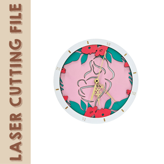 Laser Cut Mother's Day Clock – DIY SVG with Floral Mom & Baby Design