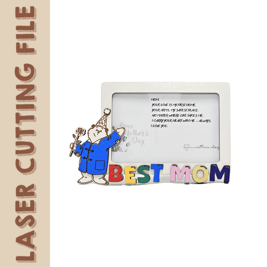 Mother's Day Paddington Bear Photo Frame Laser Cutting File - DIY Craft for Heartfelt Gifts