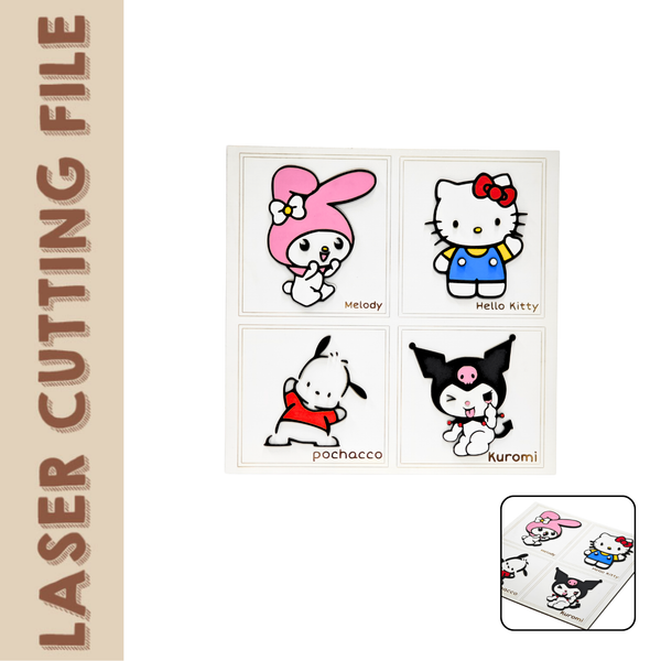 Multilayer Sanrio Characters Laser Cut File – Hello Kitty, My Melody, Kuromi, Pochacco SVG for Cute Decor and Crafts
